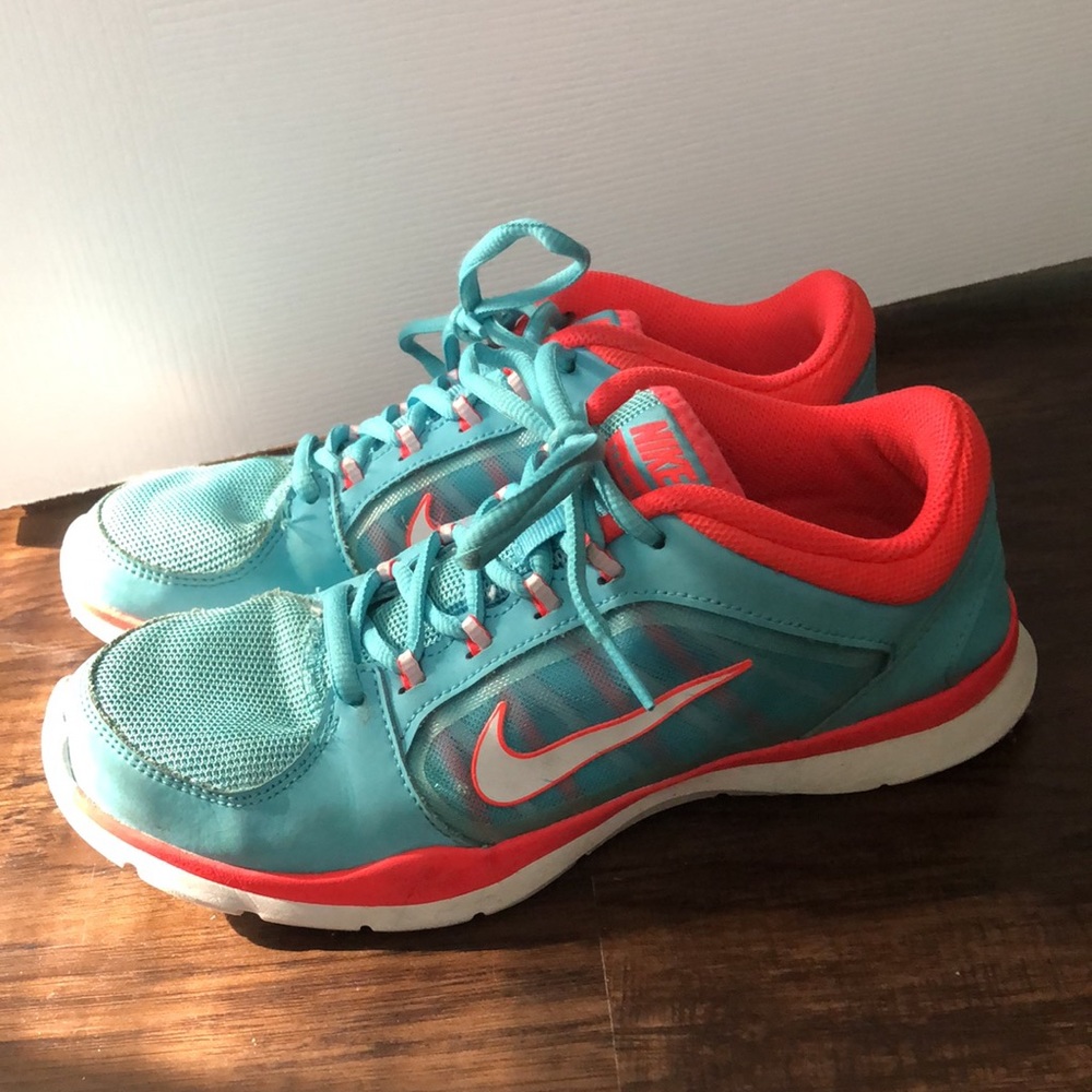 Blue and Coral Nike Sneakers